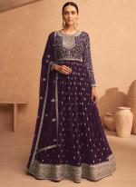 Georgette Purple Wedding Wear Embroidery Work Anarkali Suit